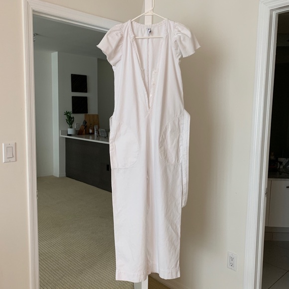 zara white denim jumpsuit